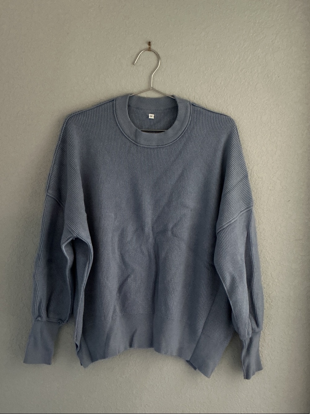 Dusty Blue Ribbed Crewneck Sweater